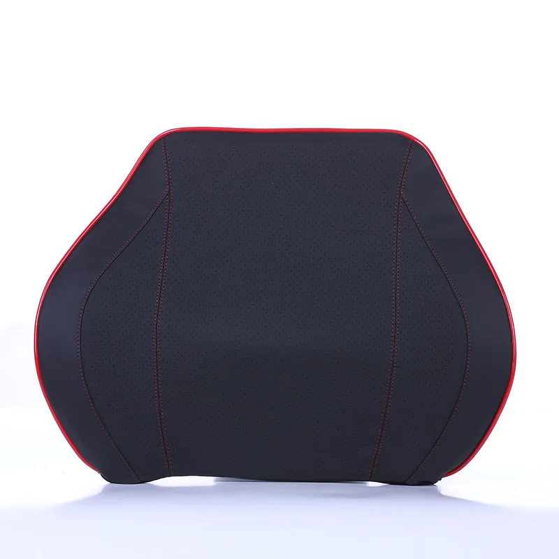 black with red Подушка из искусственной кожи для путешествий, автомобильная поясничная поддержка, подушка для спины и подголовника, подушка для шеи, пена с эффектом памяти, для боли, шейного отдела шеи - Цвет: black with red