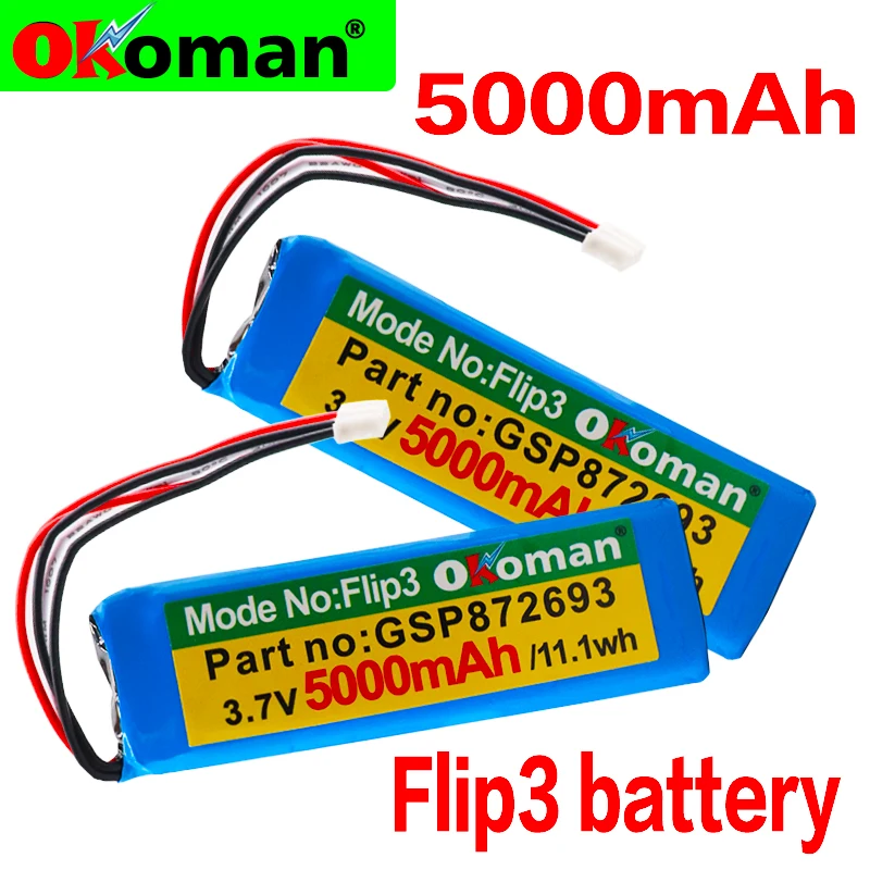 

100% high capacity 3.7v 5000mAh Battery GSP872693 for JBL Flip 3 Bluetooth speaker battery Free shipping