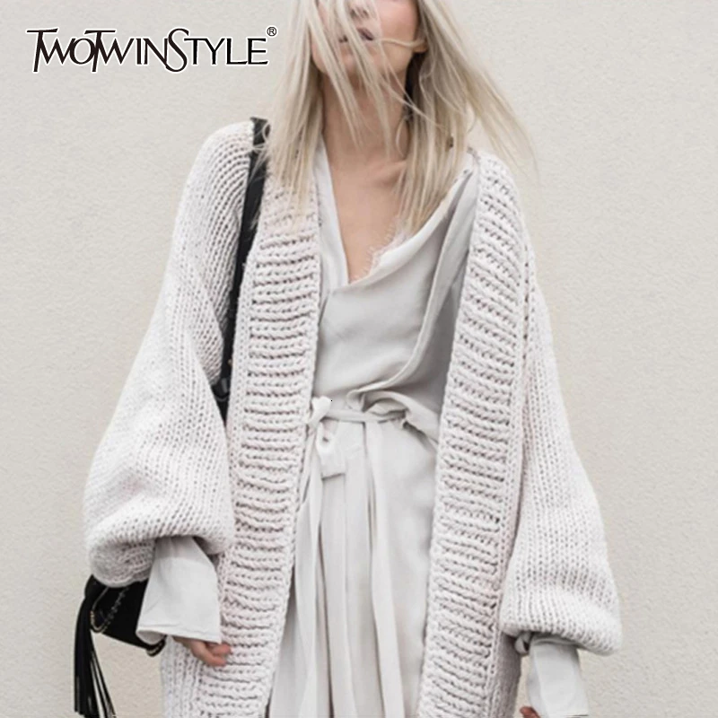 TWOTWINSTYLE Loose Knitted Women's Sweaters V Neck Batwing Long Sleeve Autumn Winter Cardigans Female 2019 Fashion Clothing Tide |
