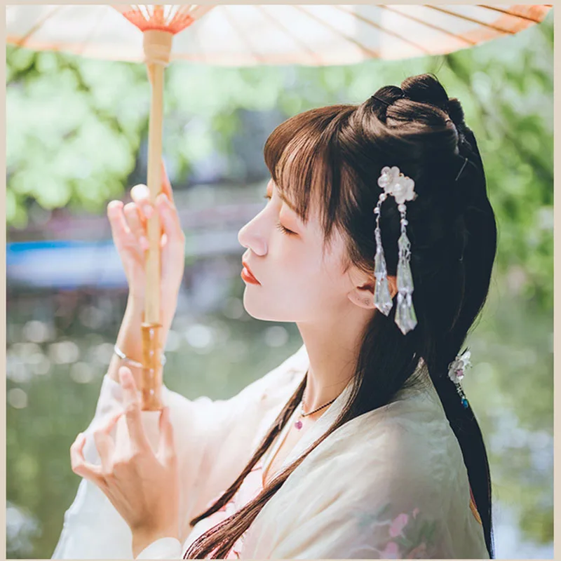 QIANJI Hanfu головной убор женский Саженцы вишни Серебряный висячий кусок кисточка старая сборка Украшение Шпилька