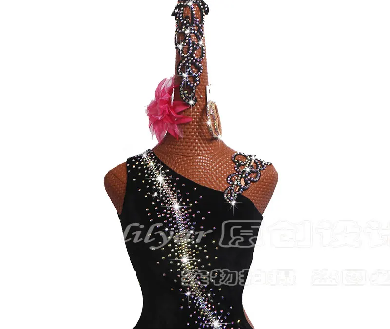 Sparkly Rhinestone Latin Dance Dress Women Ballroom Salsa Rhythm Latin Rumba Tango Dance Dress Sexy Latin Dance Dress Stage Wear