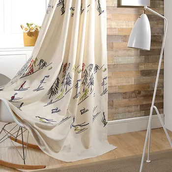 

American Simple Modern Cotton and Linen Embroidered Semi Shading Curtain