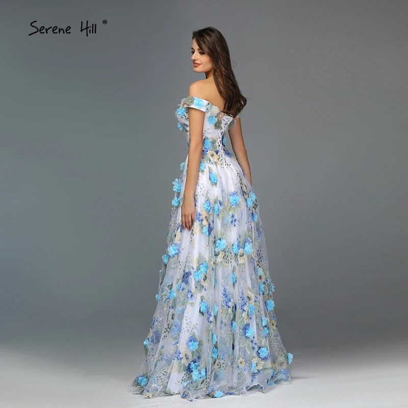 Романтические синие цветы новые дизайнерские вечерние платья с открытыми плечами модные сексуальные пляжные вечерние платья LA6660