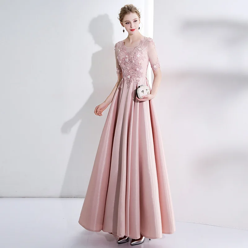 

New Long Appliques Long Sleeve Evening Dresses Female Graduation Gown Formal Dress Women Elegant Quinceanera Wedding Party Dress