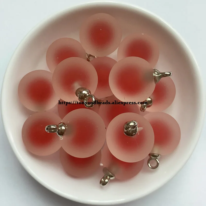 (1 Los = 10 Stück) Runde Form Matte Perle In Perle Acryl Kleiner Anhänger Größe 15mm 11 Farben für Schmuckherstellung DIY – Detail 2