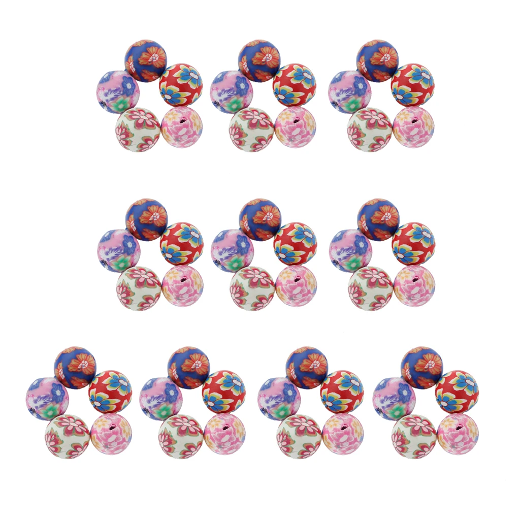50Pairs Polymer Clay Spacer Beads Painted Round Jewellery Makings DIY Crafts