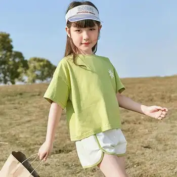 

Summer New Gils Kids Children Lovely Flower Letter Printed And Contrast Piping Shorts Comfortable 100% Cotton Sport Style Sets