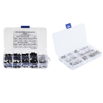 

180Pcs Alloy Steel M3 Hex Socket Button Head Flat Heat Screw M3 M4 Washer Assortment & 150Pcs M5 Stainless Steel Button Head Hex