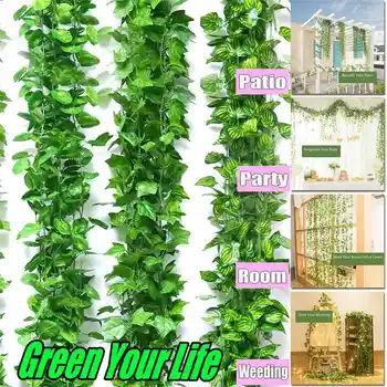 

15pcs Artificial Plants Green Crabapple Green Leafs 180cm Home Wedding Decoration Garland DIY Hanging Artificial Flowers