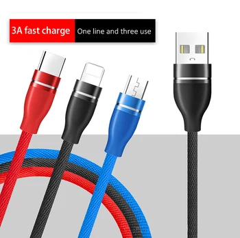 

3 in 1 Phone Cable for iPhone 11 Pro Max Lightning Cable Type C Micro USB Charging Cable for Xiaomi Charger Data Cord
