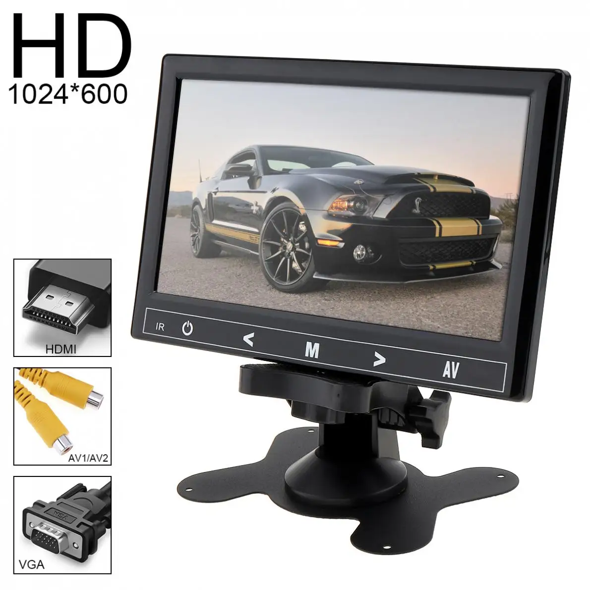 7 Inch 16:9 HD TFT LCD Color Car Rear View Monitor 2 Video Input DVD VCD Headrest Vehicle Monitor Support Audio Video HDMI VGA