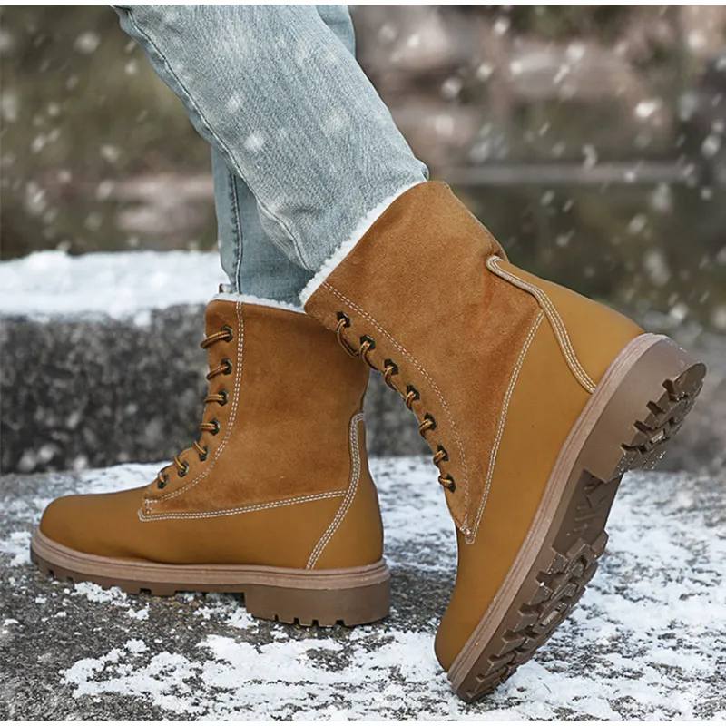 MCCKLE/женская зимняя обувь зимние ботинки женские бархатные ботинки до середины икры с Плюшевым Мехом замшевые женские теплые ботинки на плоской подошве со шнуровкой