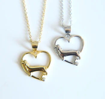 

High quality 2017 gold silver color 925 sterling silver heart shape dachshund high quality silver pet lover dog pendant necklace