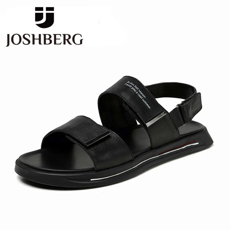 

JOSHBERG Social Designer Beach Sandals Anti-Slip Jelly Shoes Unique Light Mens Sandals Genuine Leather Sandalias Hombre Cuero