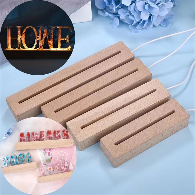 Rectangle Solid Beech Wooden Led Base For Resin Letter Lamp Acrylic