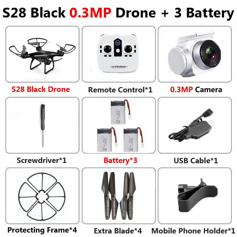 Black 0.3MP 3B Foam S28 Профессиональный беспилотник с камерой 1080P HD WiFi FPV высота удерживает широкий угол 20 мин полета RC Квадрокоптер Вертолет игрушки X5C XY4 - Цвет: Black 0.3MP 3B Foam