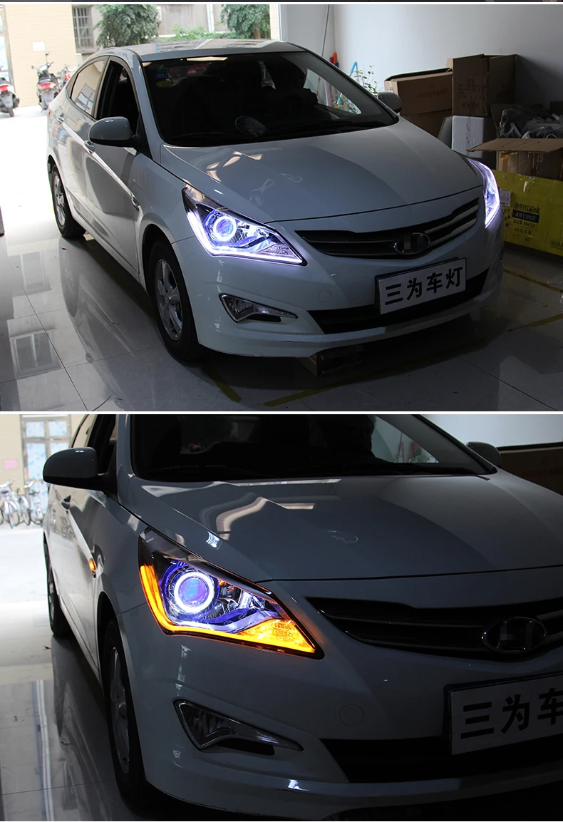 Автомобильный стильный головной светильник для VERNA 2009-2013 светодиодный головной светильник s для VERNA Головной фонарь Angel eye светодиодный передний светильник Bi-Xenon/светодиодный объектив xenon H