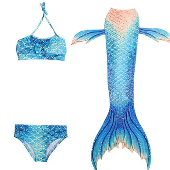 

3Pcs/set Girls Mermaid Tail For Swimming Children Summer Bikinis Bathing Set Cosplay Little Mermaids Top Bottoms Swimmer Clothes