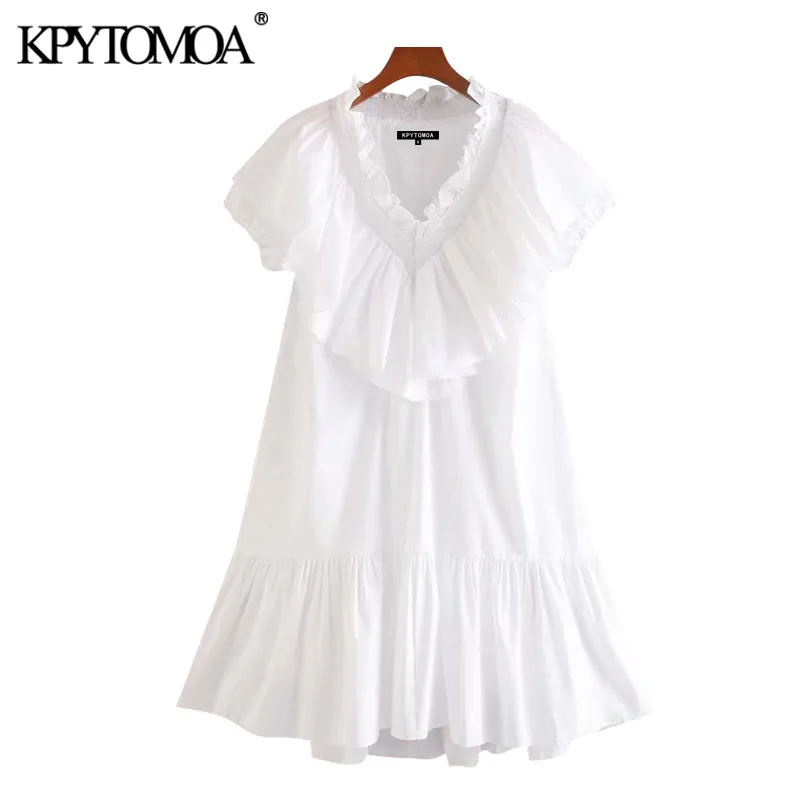 KPYTOMOA Women 2020 Sweet Fashion Ruffled Pleated Mini Dress Vintage V Neck Short Sleeve Female Dresses Vestidos Mujer KPYTOMOA Women 2020 Sweet Fashion Ruffled Pleated Mini Dress Vintage V Neck Short Sleeve Female Dresses Vestidos Mujer