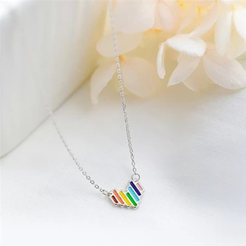 

Sole Memory Cool Cute Color Heart Rainbow Art 925 Sterling Silver Clavicle Chain Female Necklace SNE450