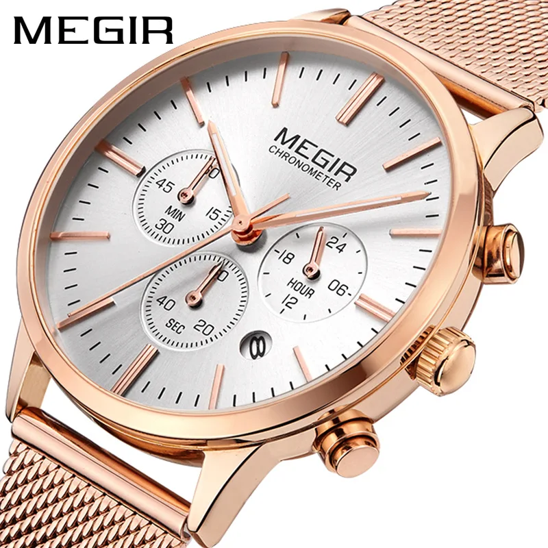 

MEGIR Women's Watch Fashion Waterproof Chronograph Quartz Watch Multi-function Stainless Steel Strap Date Clock zegarki damskie