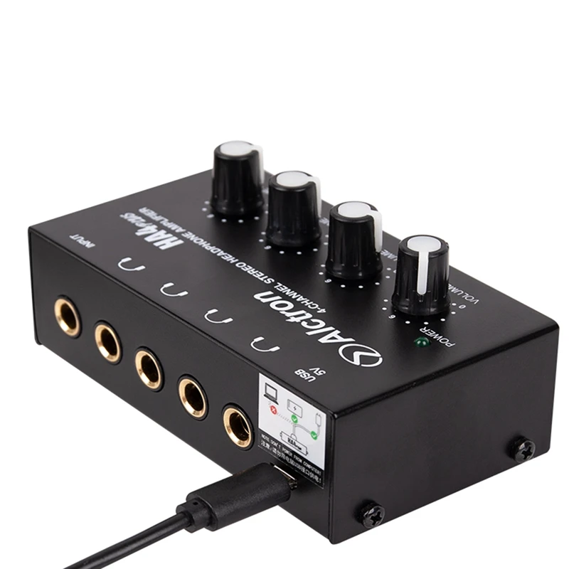 Alctron HA4 Plus 4 Channel Mini Headphone Amplifier Compact USB Interface Powered Supply for Studio Stage Performance