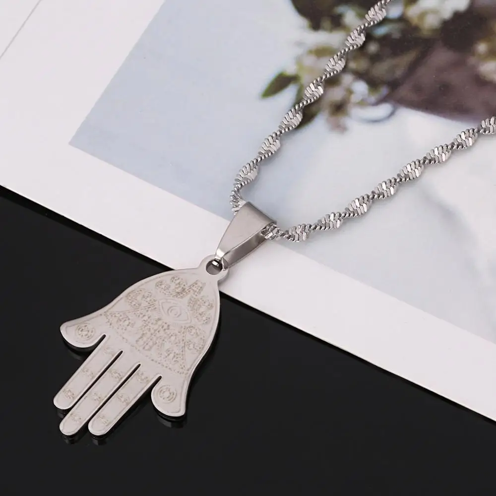 Pingente de mão em aço inoxidável egípcio olho da boa sorte fatima hamsa  colar de mão joias de palma da mão - AliExpress, image size:1000x1000