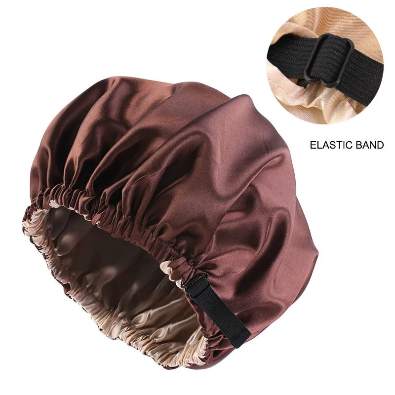 Wholesale Silky Satin Bonnet Hair Cap Double Layer Sleep Night Cap with Invisible Flat Adjusting Button Head Cover Bonnet Hat Wholesale Silky Satin Bonnet Hair Cap Double Layer Sleep Night Cap with Invisible Flat Adjusting Button Head Cover Bonnet Hat