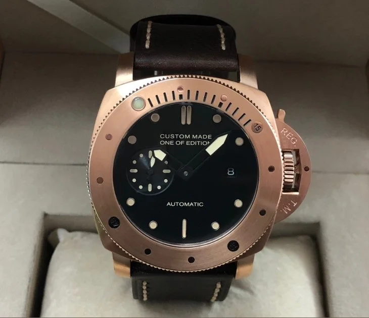 

47mm parnis black dial Asian 21 jewelry Automatic Self-Wind movement Electroplated rose gold PVD case men's watch pa220-p8