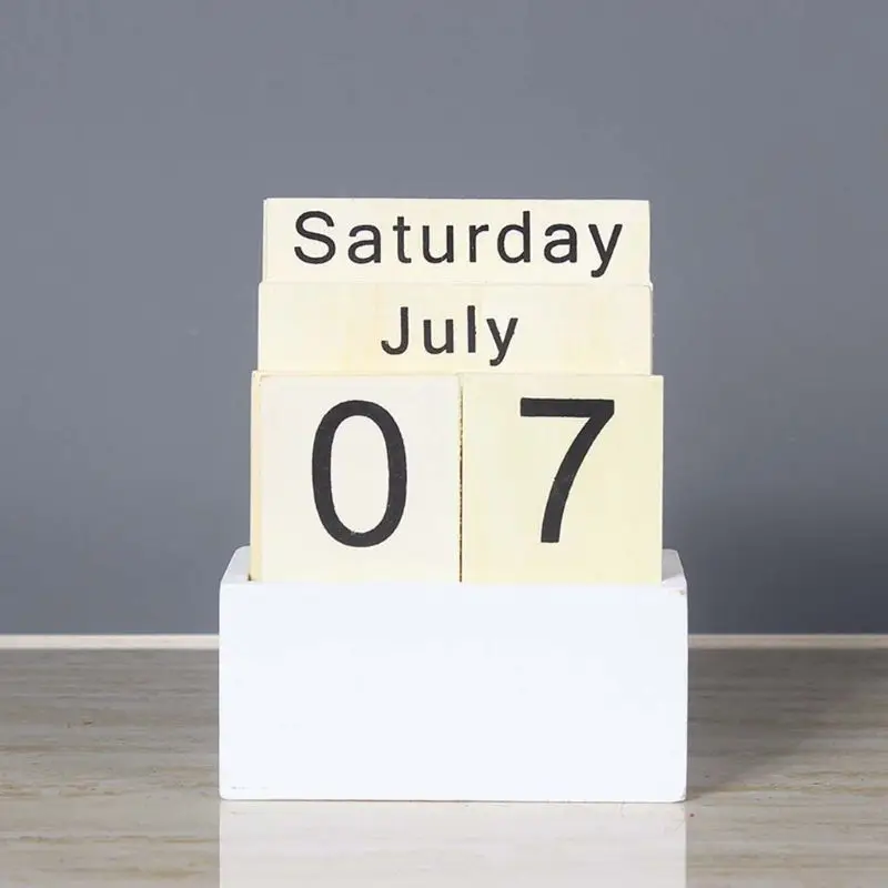 

Vintage Vintage Wooden Perpetual Calendar Eternal Block Planner Photography Props Month Week Date Display Home Office Desktop
