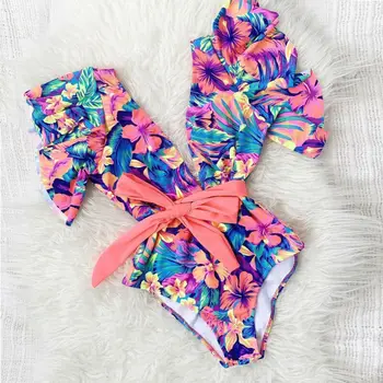 

Womens One-Piece Ruffles Floral Printed Deep V Neck Bandage Bikini Push Up Monokini Swimsuit Bathing Suit Swimwear