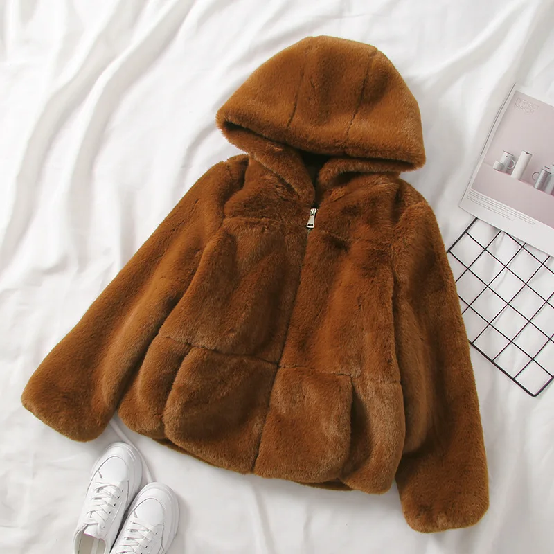 

33AH Not Shed No Deformation Spain Single Simple Casual Versatile Warm Hooded Thick-Coat Women's