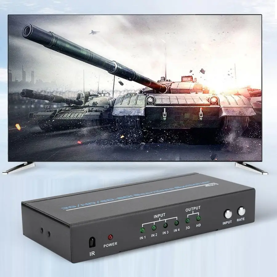 4 BNC Ports SDI/HD-SDI/3G-SDI HD Seamless Screen Switch Device Switcher Adapter(100-240V US) SDI Extender