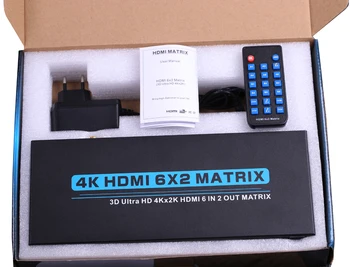 

4K 6x2 HDMI Matrix 6 In 2 Out HDMI Switch Switcher Splitter Video Converter True Matrix 3D ARC Coaxial Toslink Audio Extractor