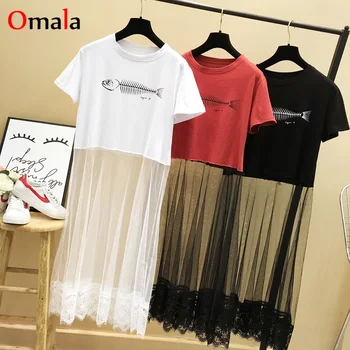 

Summer Women Funny print T-shirts Simple All-match Leisure loose black white t shirt Korean Ulzzang Mesh patchwork Tops lace tee