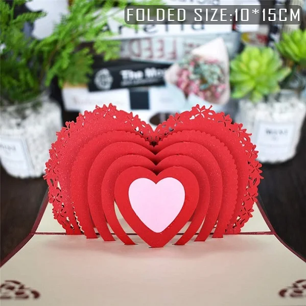 Heart Love 3D Pop UP Cards Valentines Day Gift Postcard with Envelope Stickers Wedding Invitation Greeting Cards Anniversary for Her - Цвет: Heart