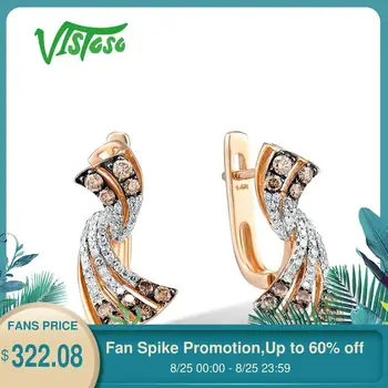 

VISTOSO 14K 585 Rose Gold Earrings For Lady Glamorous Sparkling White and Brown Diamond Earrings Luxury Engagement Fine Jewelry