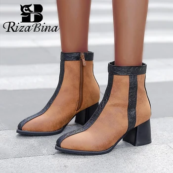 

RIZABINA Size 32-48 Women Ankle Boots Western Style Winter Shoes Woman Warm Daily Office Lady Short Boots Simple Zipper Footwear