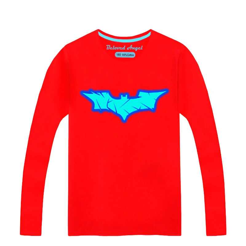 Glow In Dark Superhero Logo Children T-shirt Cartoon Boys Girls Long Sleeve Clothes Luminous Tshirt Fashion Tees Toddler