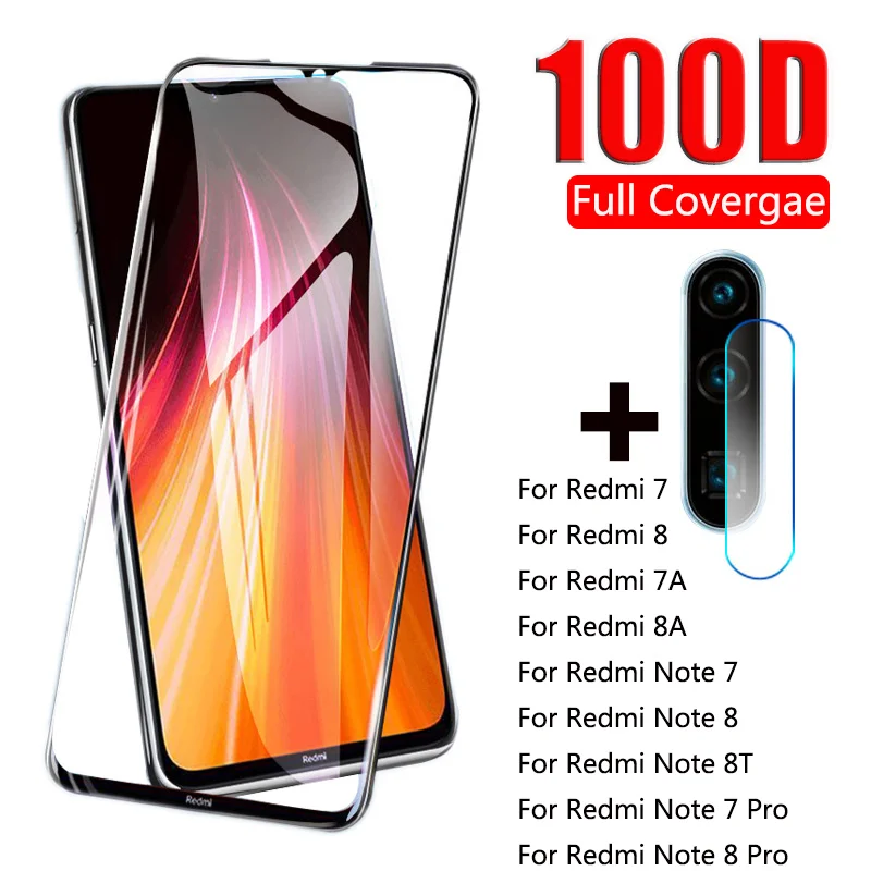 Закаленное стекло с полным покрытием 100D для Xiaomi Redmi Note 8 7 Pro 8T защита экрана