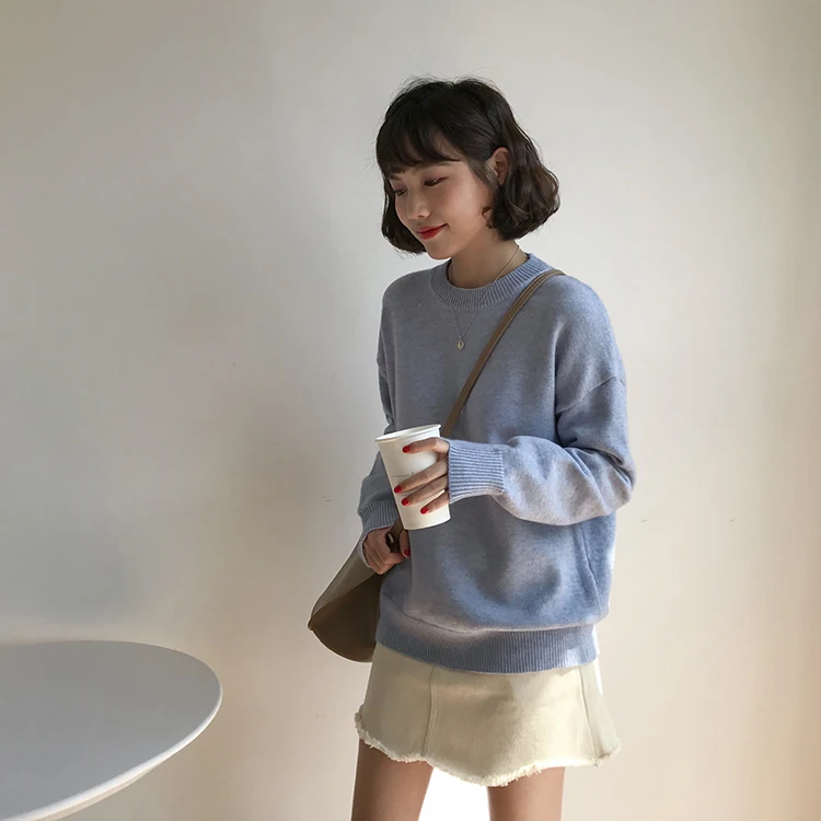 Basic Knit O-Neck Jumpers Women Sweater Casual Loose Winter Long Sleeve Sweater Women Pullovers Streetwear 2 orders