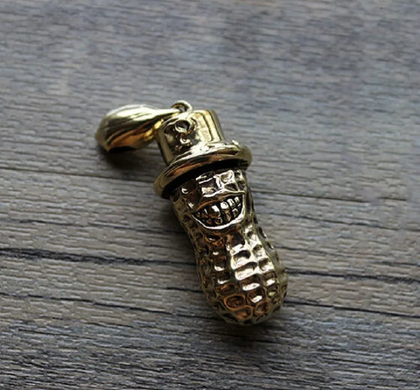 

3D Mr Peanut Brass EDC Pendant Medicine Box Gentleman Gift Decorat Zipper