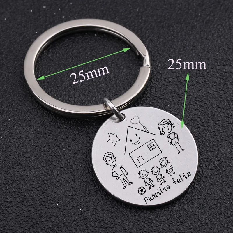 Stick Family Spanish Familia Feliz Keychain Custom Parents and Children Figure Gift for Family House Fashion Simple Bag Charm