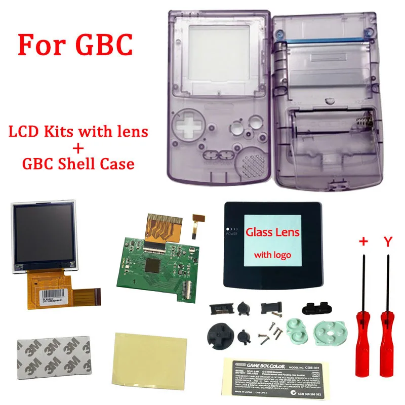 LCD Kits with shell for GBC high brightness LCD and new shell case for Gameboy Color  GBC LCD screen with housing shell case