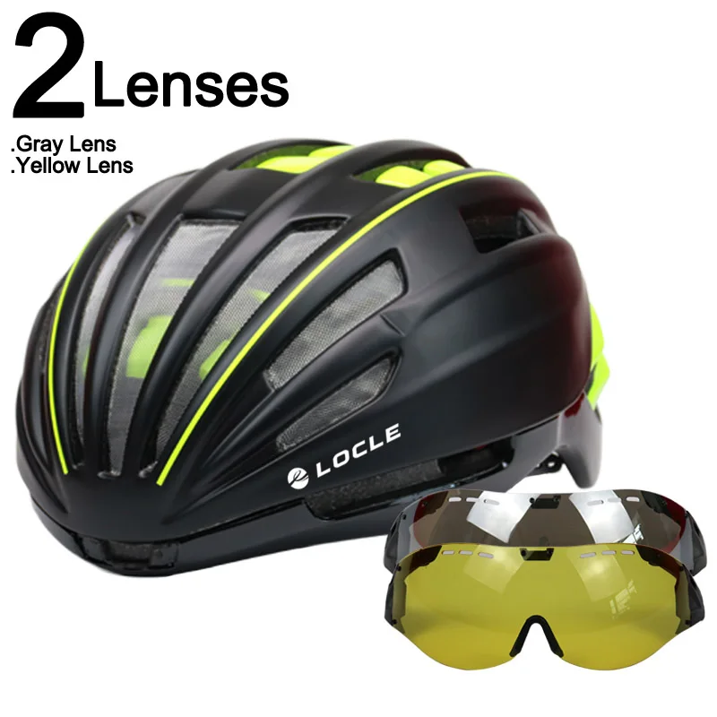 Black Green 2 Lenses LOCLE двухслойный дорожный горный велосипедный шлем MTB с очками велосипедный шлем 280 г Casco Ciclismo велосипедный шлем - Цвет: Black Green 2 Lenses