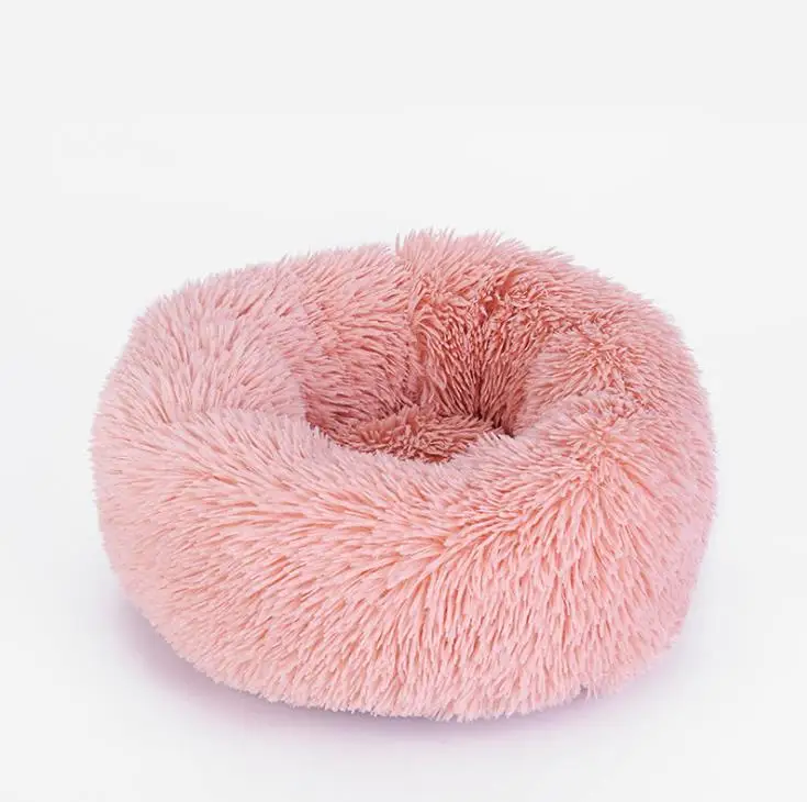 Зимний теплый длинный плюшевый супер мягкий собачий Кот круглая кровать питомник круглая собака глубокая спальная кровать для маленьких собак кошек - Цвет: Pink
