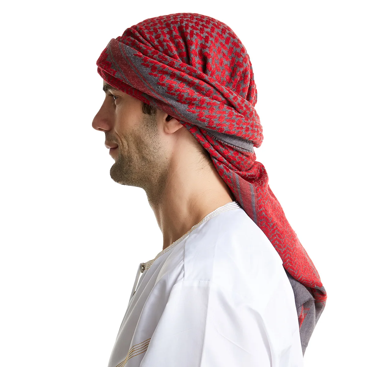 Arab Men Head Scarf Adult Shemagh Keffiyeh Muslim Saudi Tactical Desert Square Wool Scarf Islam Headdress Shawl Turban Eid Gift mens red scarf