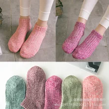 Утолщенные Носки-башмачки ярких цветов с вертикальными полосками, хлопковые простые носки, вязаные короткие носки для женщин