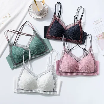 

Sexy Womens Lace Bras Wireless Light Padded Female Lingerie High-end Refined Brassiere Tops 65-85 A B C Cup