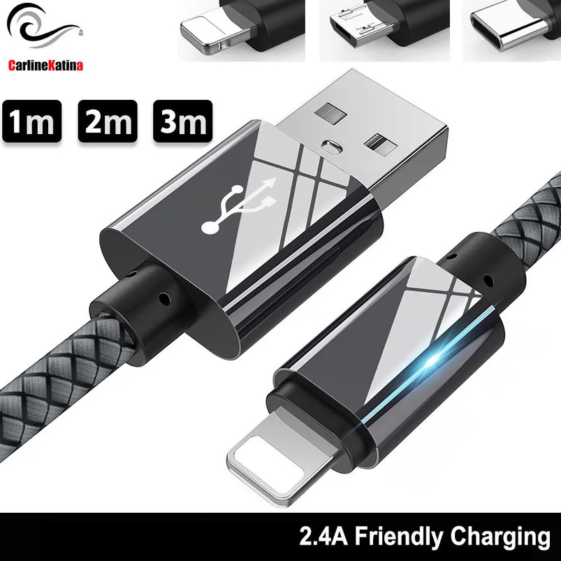 

Universal data line USB phone charging cable 2.4A Data Transfer Cabling for iPhone for Android for Type C 0.2m 1m 2m 3m Case